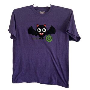 Gildan Halloween Purple T-Shirt Black Bat Graphic Size Large Short Sleeve
